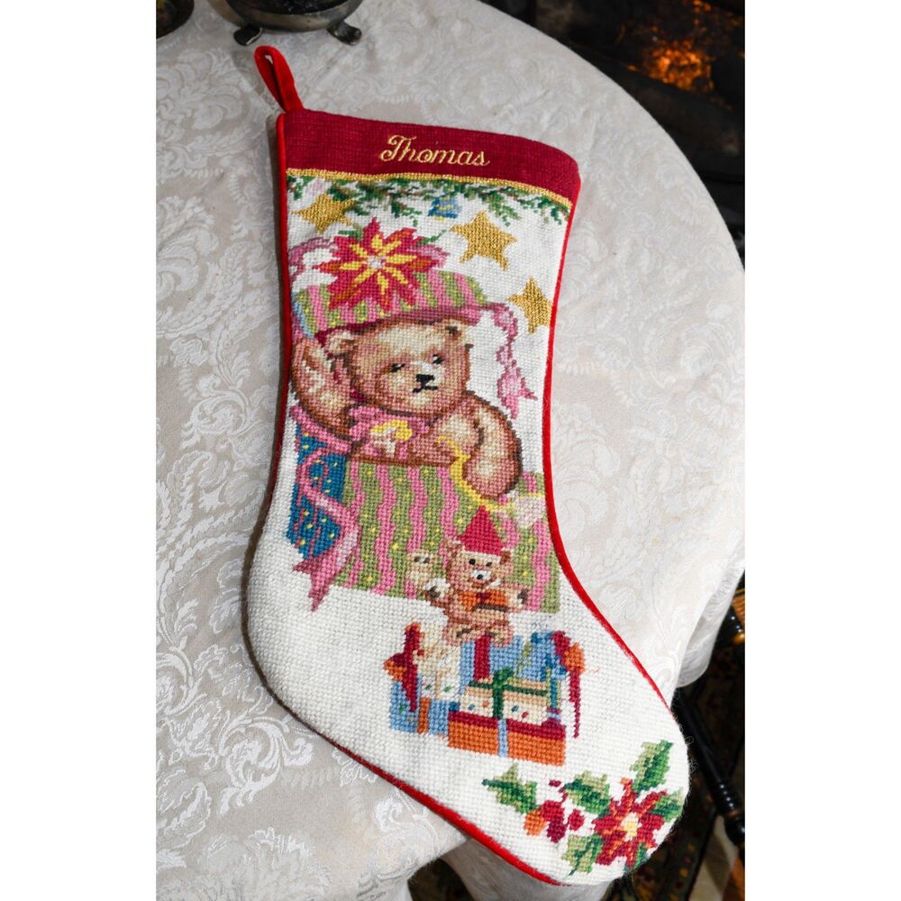 Sferra Needlepoint Christmas Stocking Monogrammed Thomas